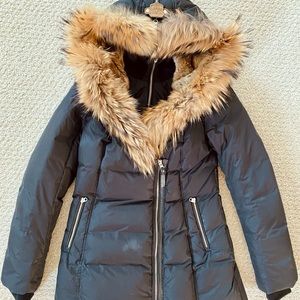 Mackage Black Fur Trim Down Coat Size Medium